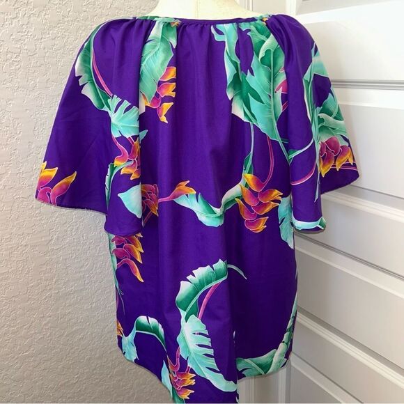 Vintage Hilo Hattie Tropical Print Flutter Short Sleeve Blouse Shirt Top - Picture 9 of 13